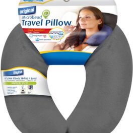 Cloudz Dual Comfort Microbead Airplane Travel Neck Pillow. Super Soft Cozy Plush Fabric on One Side, Cool Relaxing Spandex on The Other! Customize Your Comfort and Support at Home or On The Go! Grey