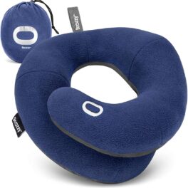 BCOZZY Travel Neck Pillow for Airplane – Patented Double Support for Head, Neck, and Chin. Best for Long Flights, Plane Sleeping, and Car Rides. Adjustable Size. Fully Washable. Carry Bag. Large, Navy